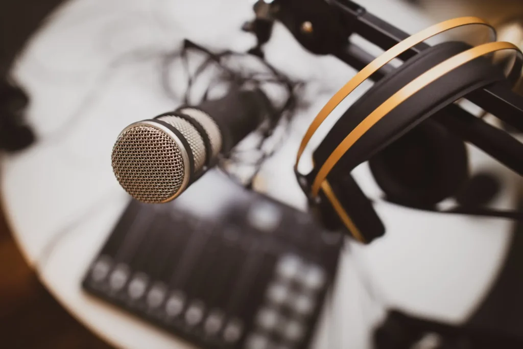 Podcasting microphone and headphones